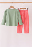 Sage Christmas Embroidery Pants Set