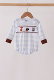 Blue Puppy Embroidery Gingham Bubble