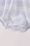 Blue Puppy Embroidery Gingham Bubble