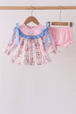 Pink Character Bow Embroidery Bloomer Set