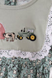 Green Farm Floral Embroidery Ruffle Bubble