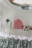 Green Farm Floral Embroidery Ruffle Bloomer Set
