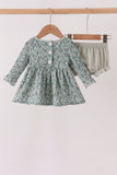 Green Farm Floral Embroidery Ruffle Bloomer Set