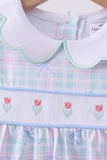 Blue plaid bow floral pants set