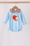 Blue turkey embroidery plaid ruffle bubble