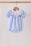 Blue turkey embroidery checkered ruffle bubble
