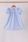 Blue turkey embroidery checkered dress