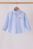 Blue turkey embroidery button down shirt