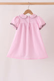 Pink turkey embroidery ruffle gingham dress