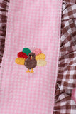 Pink turkey embroidery ruffle gingham dress