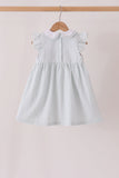Green plaid turkey embroidery ruffle dress