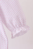 Pink dot turkey embroidery ruffle romper