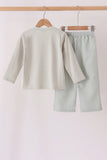Green turkey embroidery gingham pants set