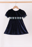 Navy plaid bow dress