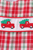 Red christmas tree truck embroidery plaid jonjon