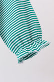 Green gingerbread embroidery stripe ruffle romper