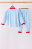 Blue deer embroidery pants set