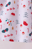 Red holly print ruffle pants set