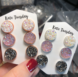 Druzy Triple Set White Pink and Charcoal