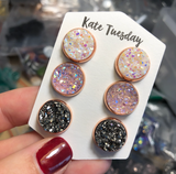 Druzy Triple Set White Pink and Charcoal