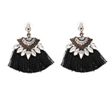 Black + White Gem Fringe Tassel Hang Earrings