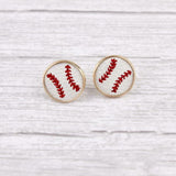Baseball Leather Embroidered Stud Earrings 14mm